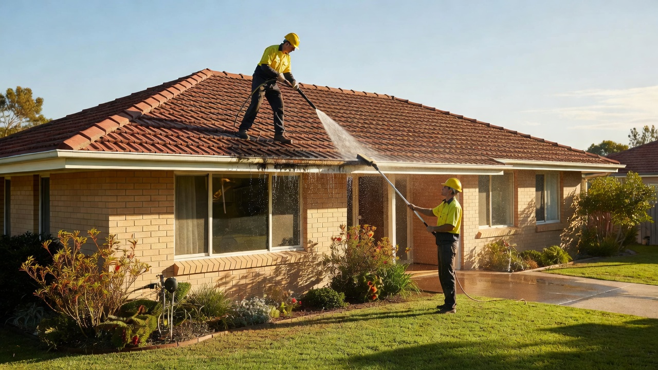 Professional roof cleaning on an Australian residential property