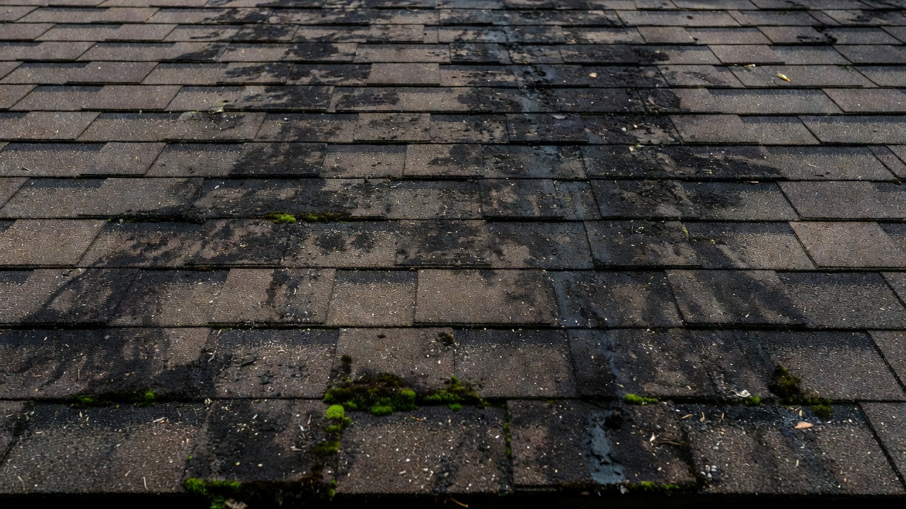 Roof surface before cleaning with visible dirt